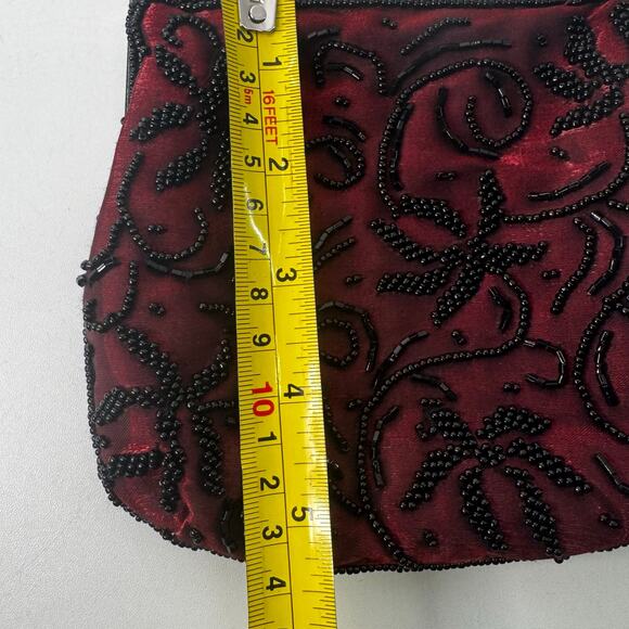 Cache Women's Red & Black Beaded Clutch Purse Evening Hand Bag Crossbody - Picture 6 of 6
